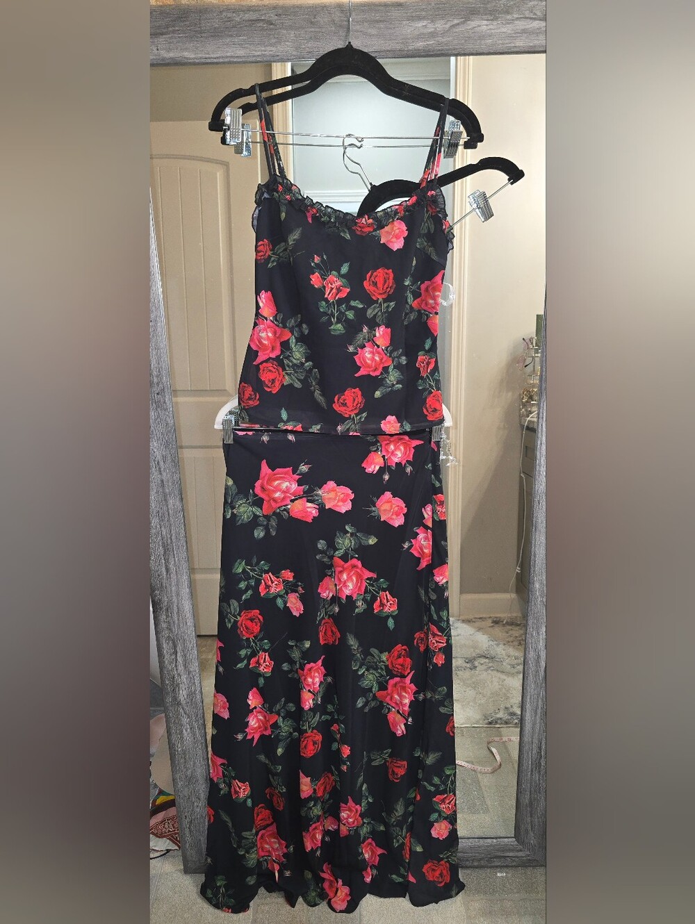 NWT Peppermayo SET Floral Camisole Maxi Skirt Black Red Roses SMALL Evening Top - Picture 4 of 16